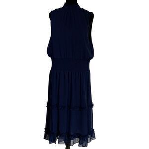 1.State Womens Smocked Chiffon Dress Size‎ XL Navy High Neck Sleeveless